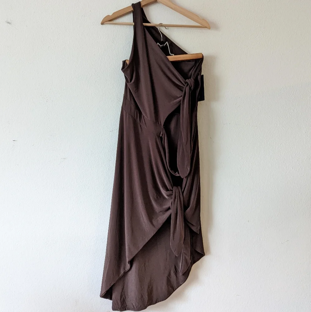 NWT PrettyLittleThing One Shoulder Tie Midi Dress - Picture 3 of 9